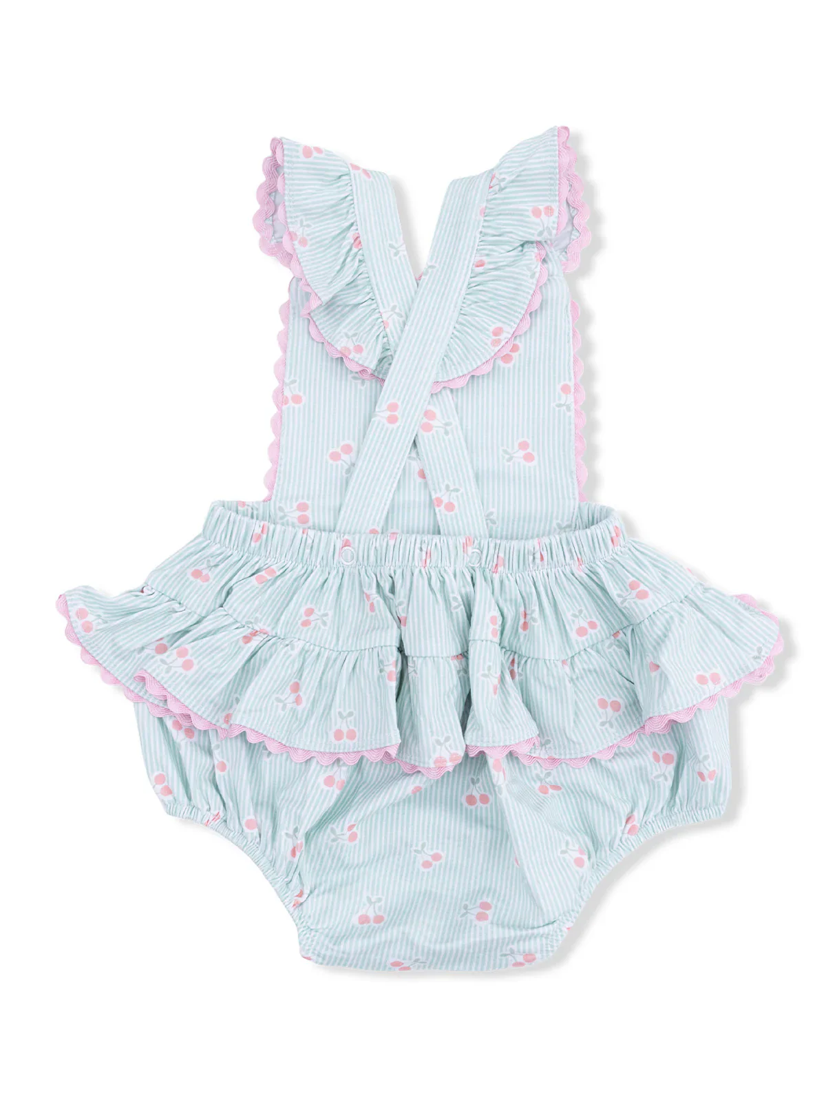 Tiny Cherry Stripe Ric Rac Ruffle Sunsuit - Image 2