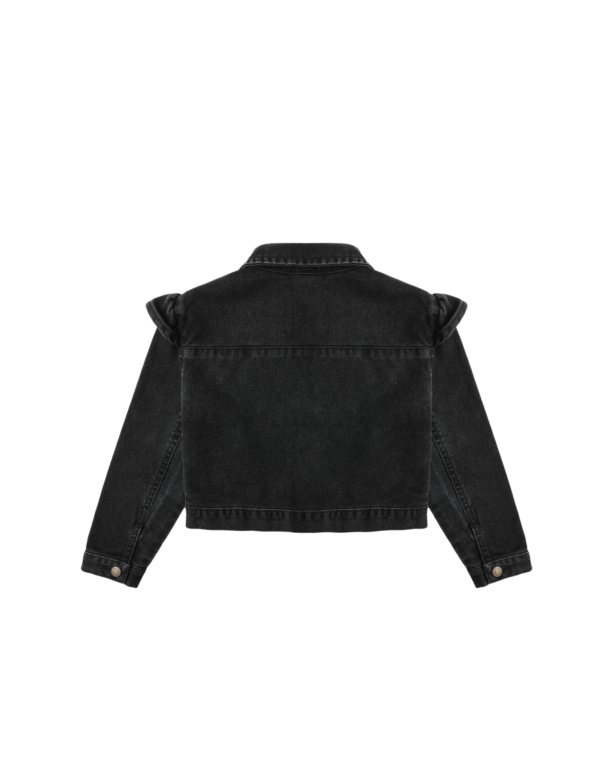 Washed Black Ruffle Denim Jacket - Image 2