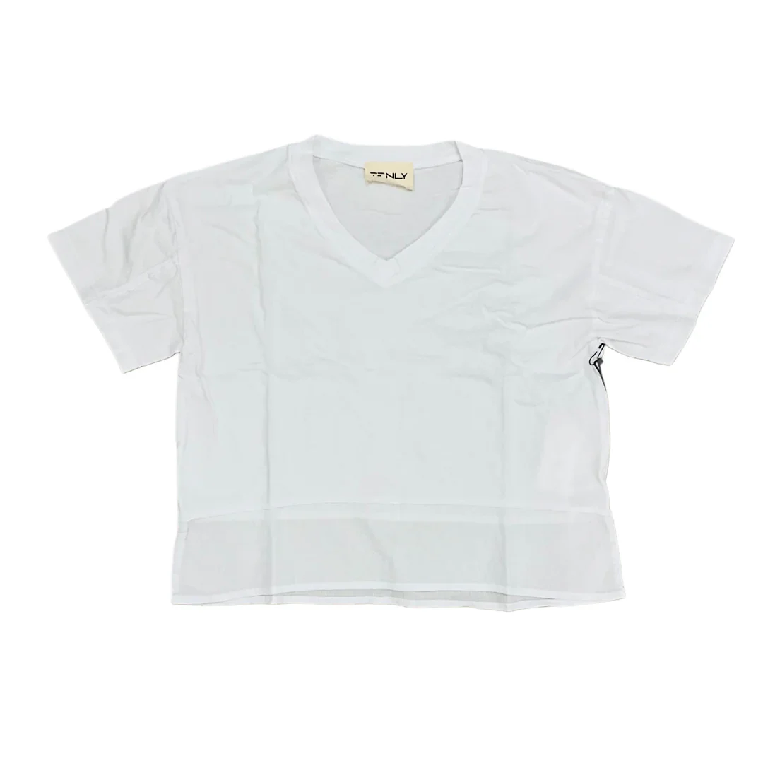 White Cotton Jersey Boxy V Neck Hem Tee