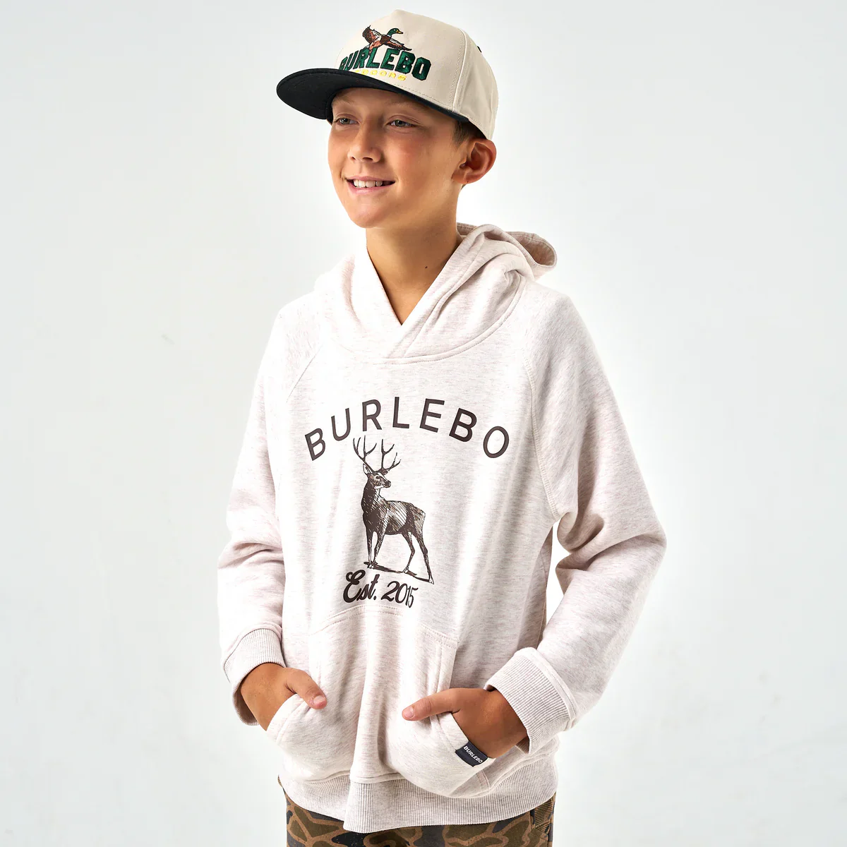 Whitetail Deer Heather Oatmeal Fleece Hoodie - Image 2