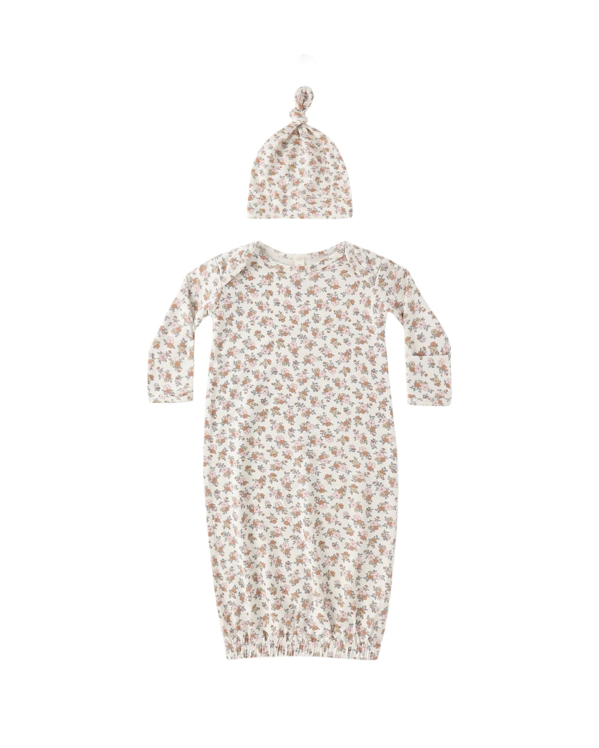 Wildflower Bamboo Baby Gown + Hat Set