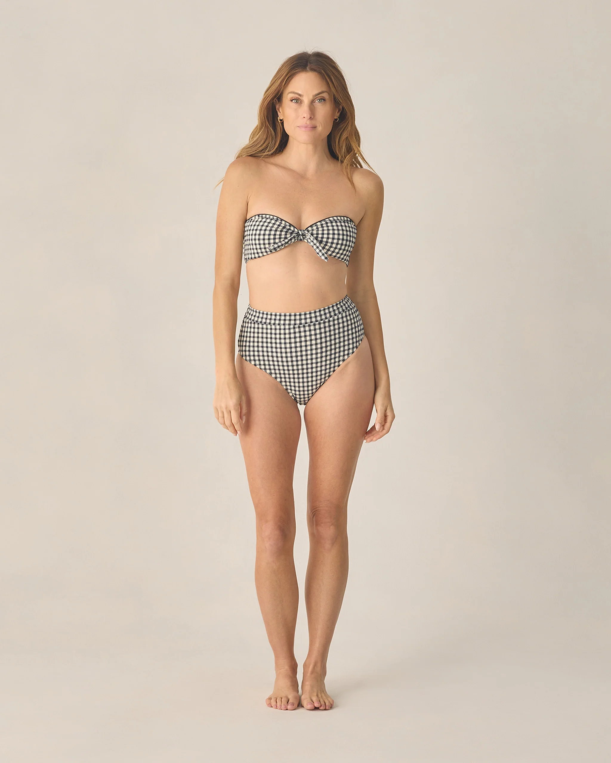 Women's Black Gingham Knotted Bandeau Bikini Top
