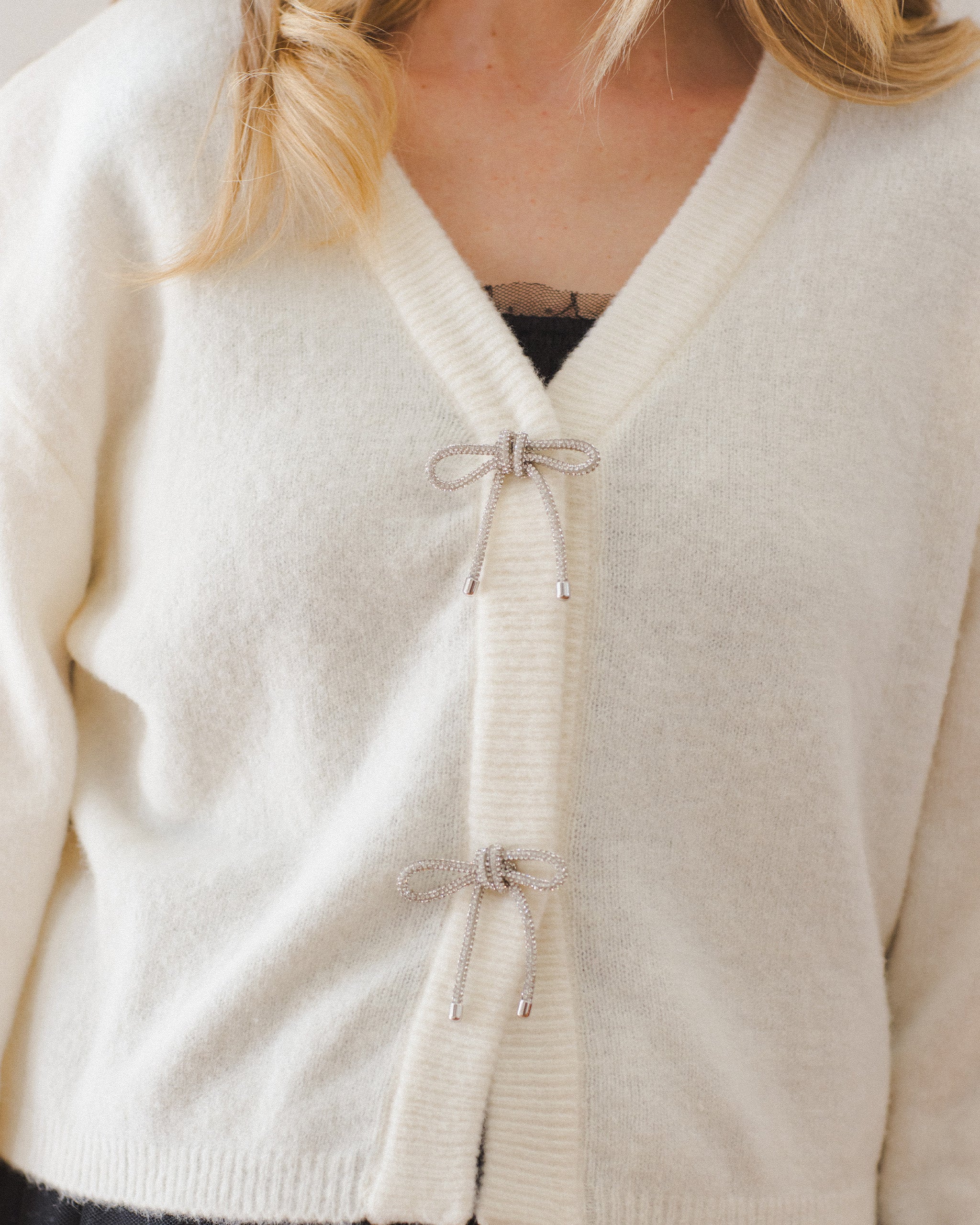 Women's Ivory Bow Cardigan - Image 2