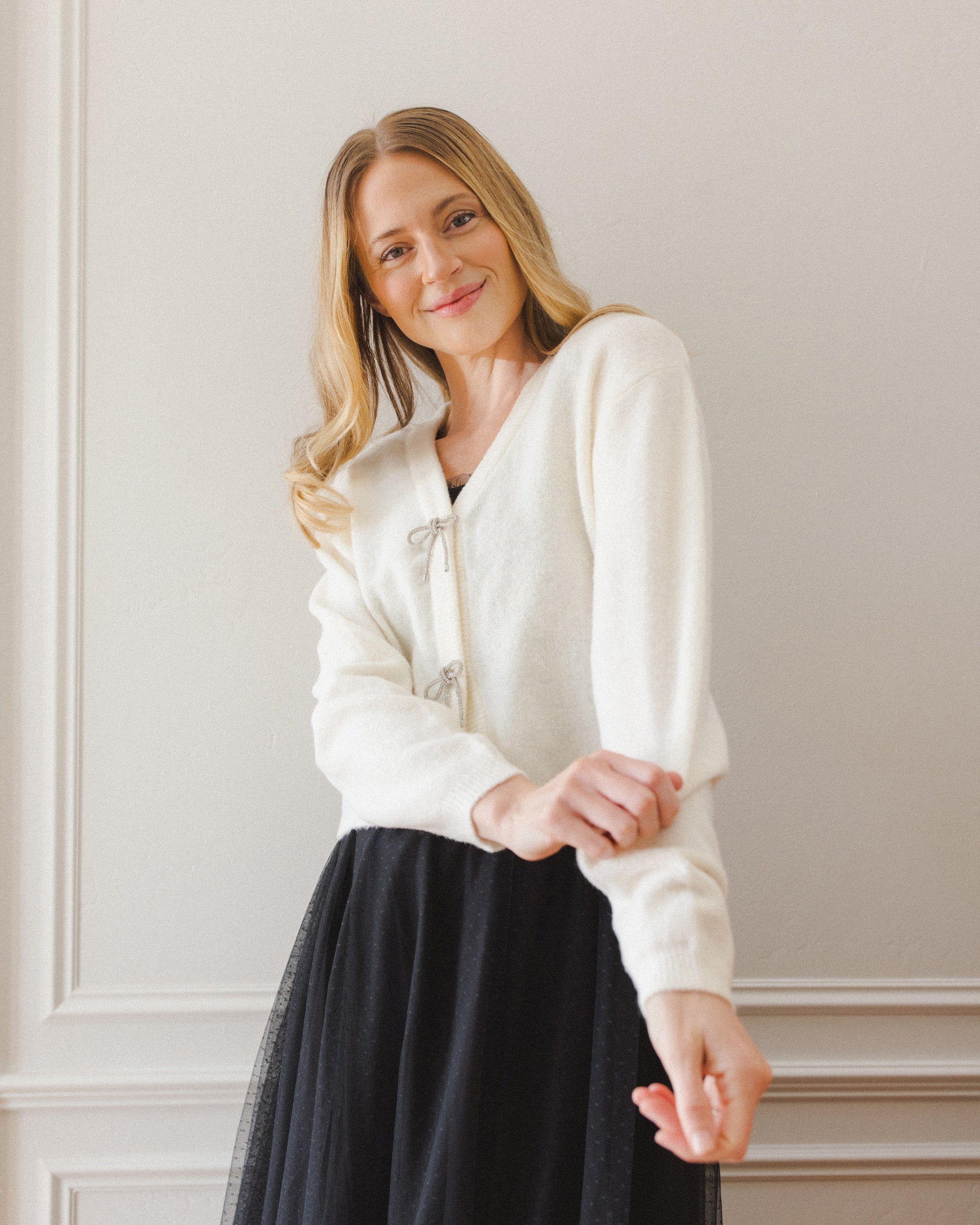 Women's Ivory Bow Cardigan - Image 5