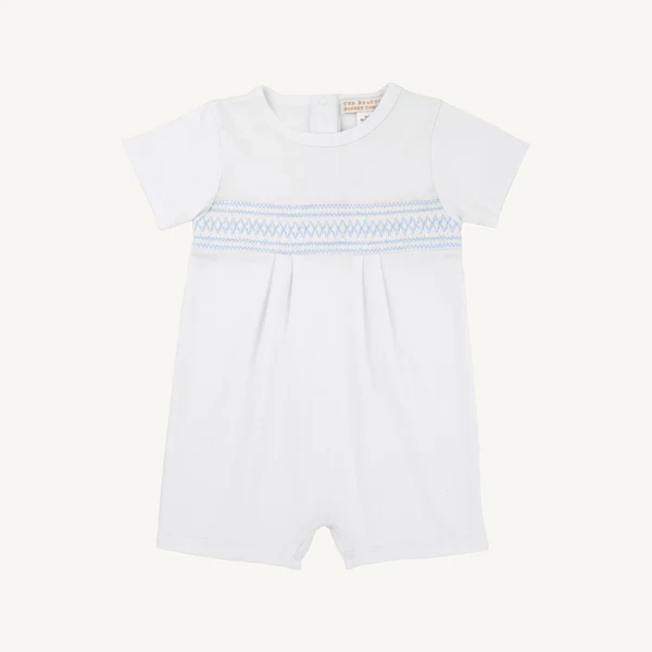 Worth Ave White/Beale Street Blue Sebastian Smocked Romper