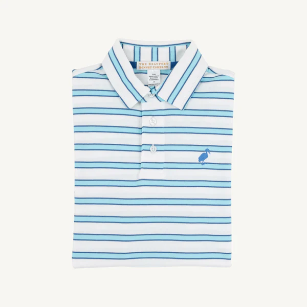 Worth Ave White Belhaven Blue Stripe Prim and Proper Polo SS
