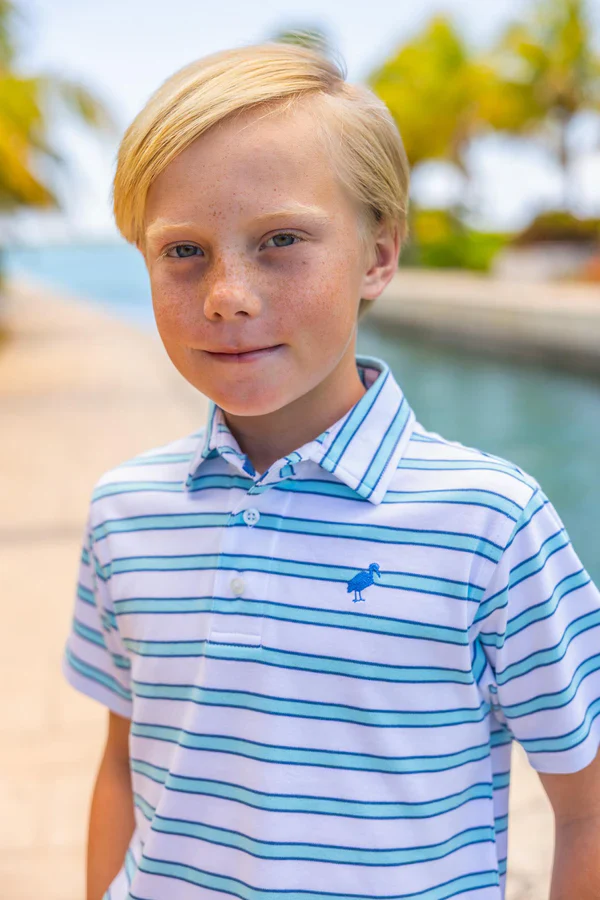 Worth Ave White Belhaven Blue Stripe Prim and Proper Polo SS - Image 2