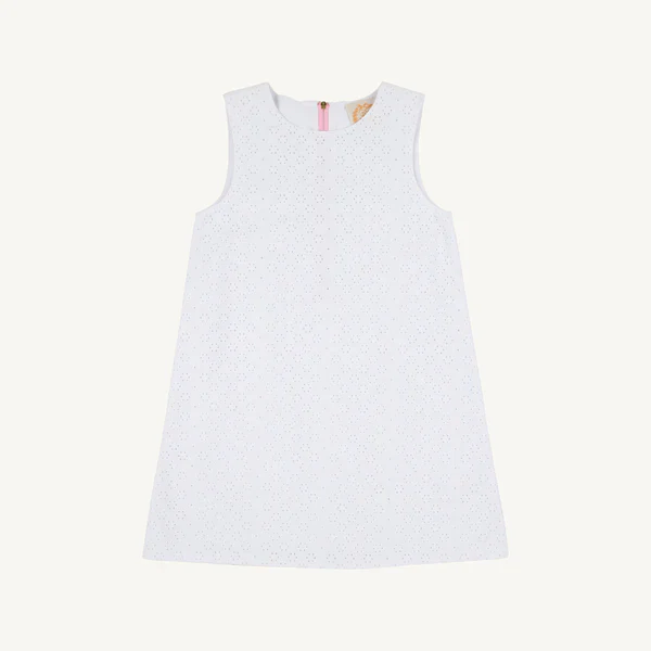 Worth Ave White Sleeveless Betts Bow Dress-Eyelet