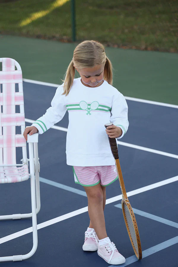 Worth Avenue White Tennis Racquets Puff Sleeve Cassidy Comfy Crewneck - Image 2