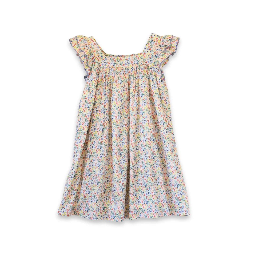 Yellow Petal Confetti Girls Everly Square Neck Dress